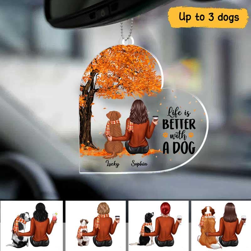 Fall Season Life Is Better With Dogs Personalized Car Hanging Acrylic Ornament