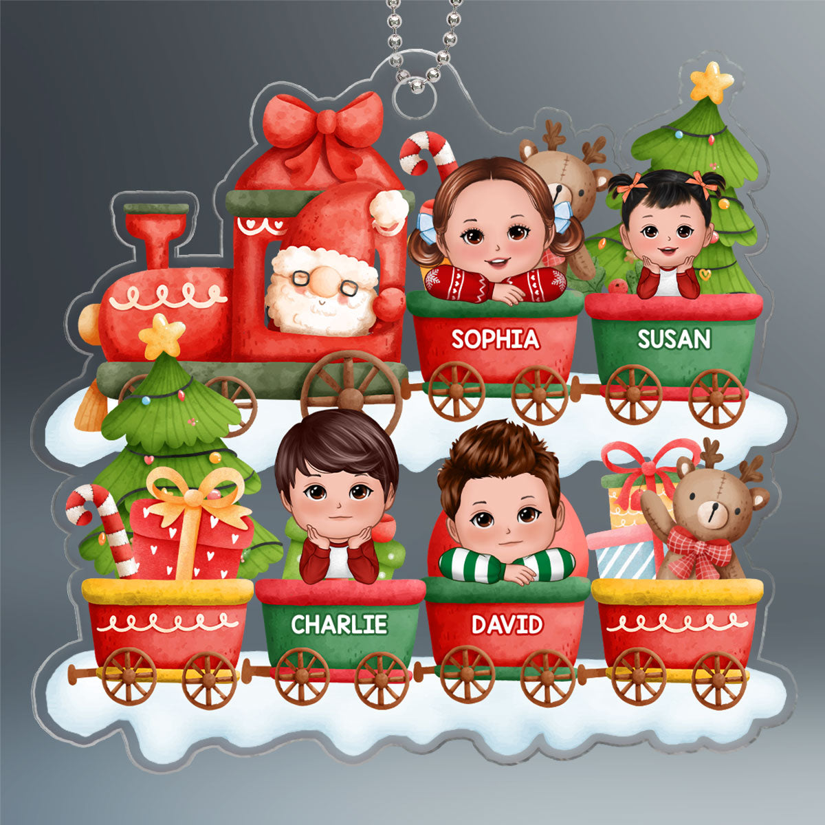 Cute Kids Peeking On Christmas Train Personalized Acrylic Ornament