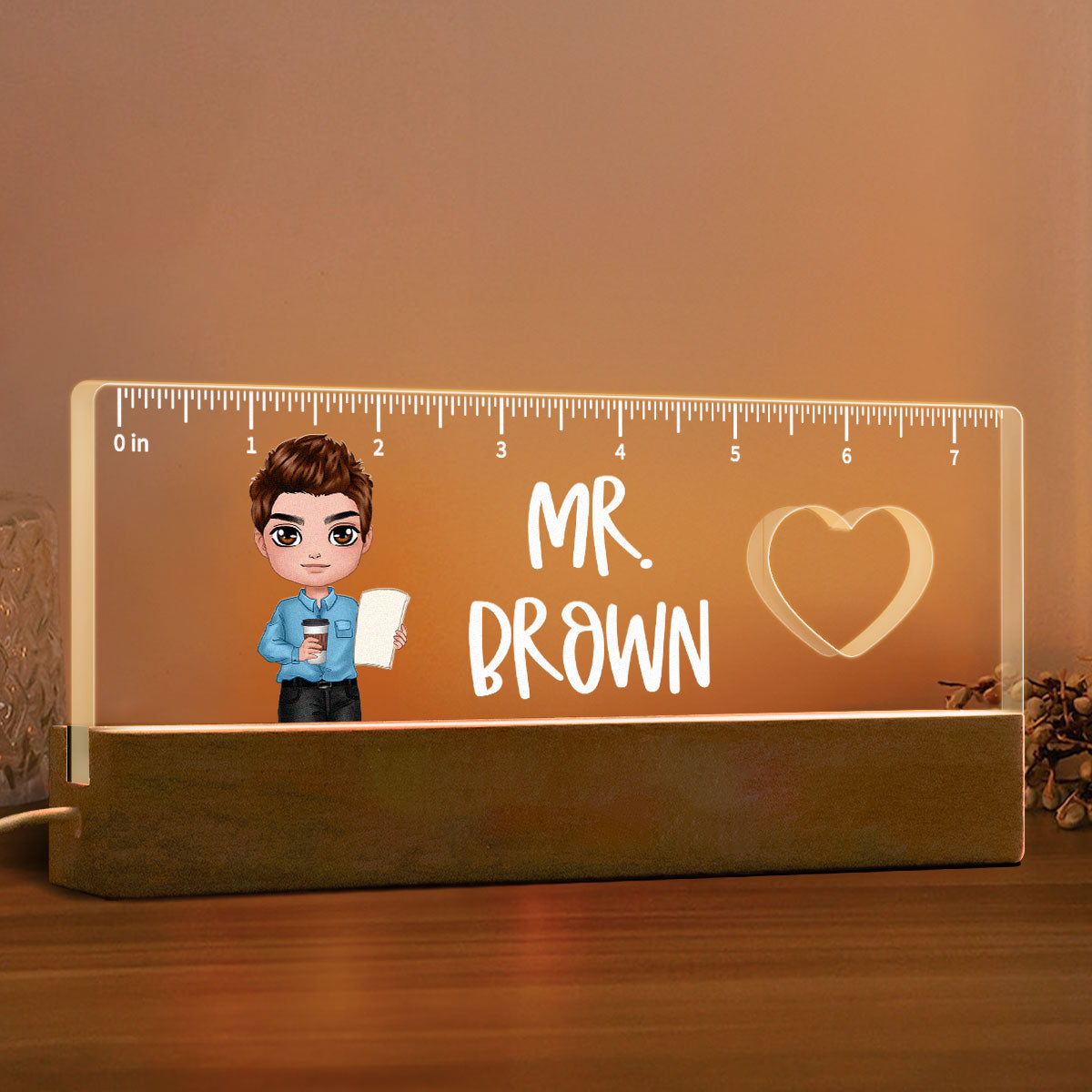 Doll Teacher Ruler Shape Personalized Acrylic LED Light