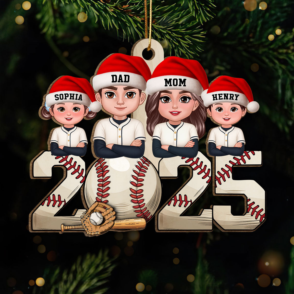 Retro Vintage Christmas Baseball Team Family - Personalized Wooden Ornament - Gift For Family