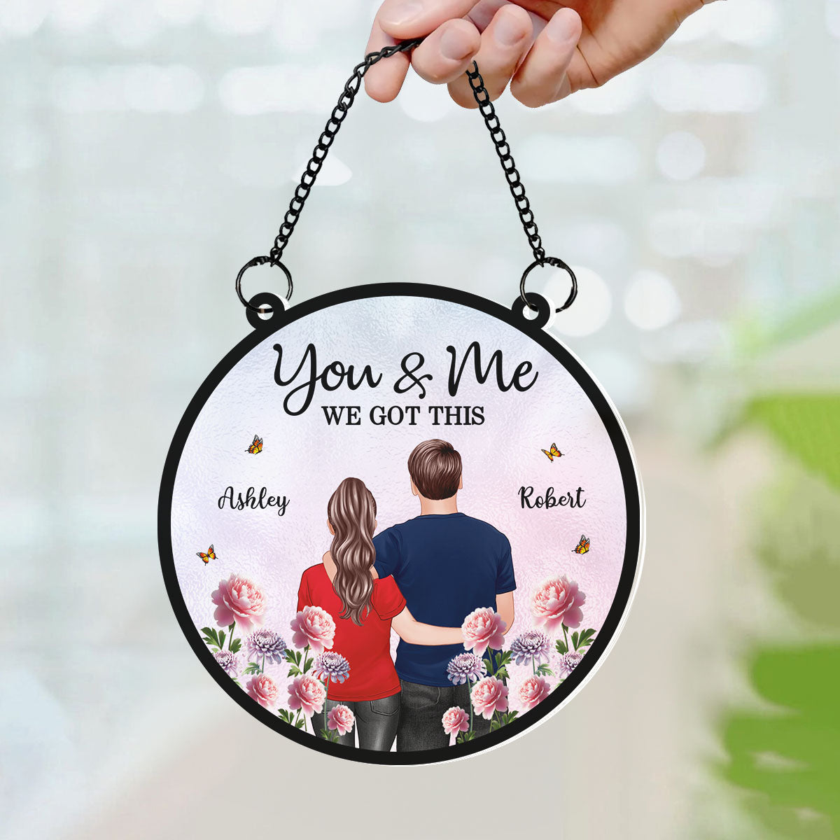 Couple Birth Month Flowers Personalized Suncatcher, Gift For Couple, Gift For Her