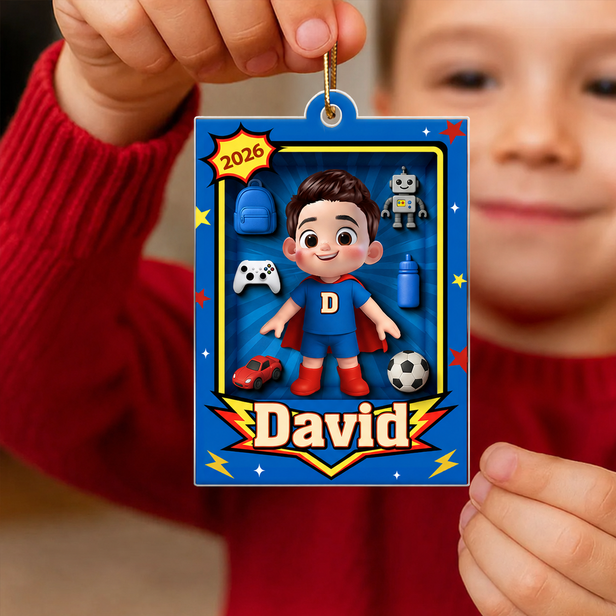 Cute Little Boy In Toy Box - Personalized Acrylic Ornament - Unique Christmas Gift For Kids, Grandkids