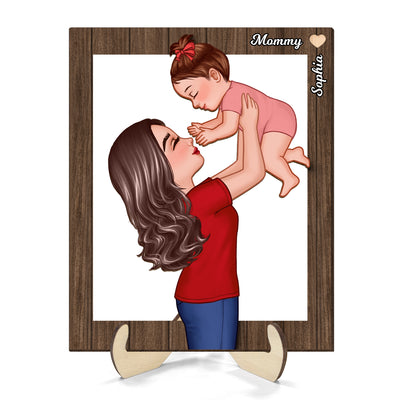 Grandma Mom Lifting Kid Frame Personalized 2-Layer Wooden Plaque