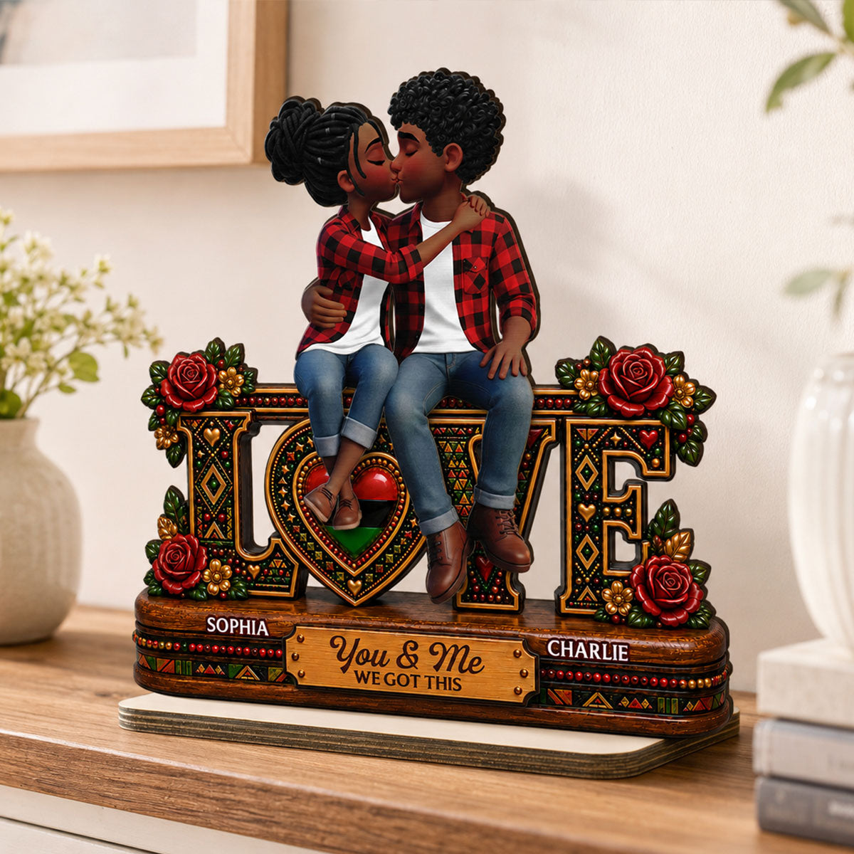 Eternal Love Couple Together - Personalized 2-Layered Wooden Plaque - Anniversary Gift For Couple