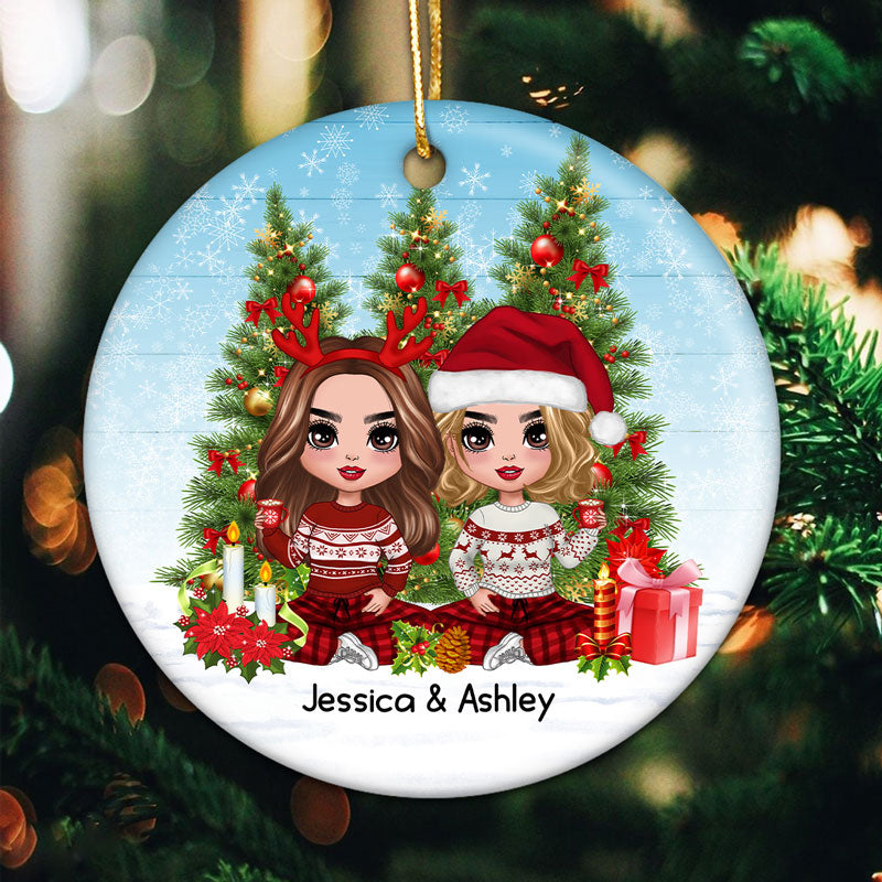 Besties Christmas Tree Personalized Circle Ornament