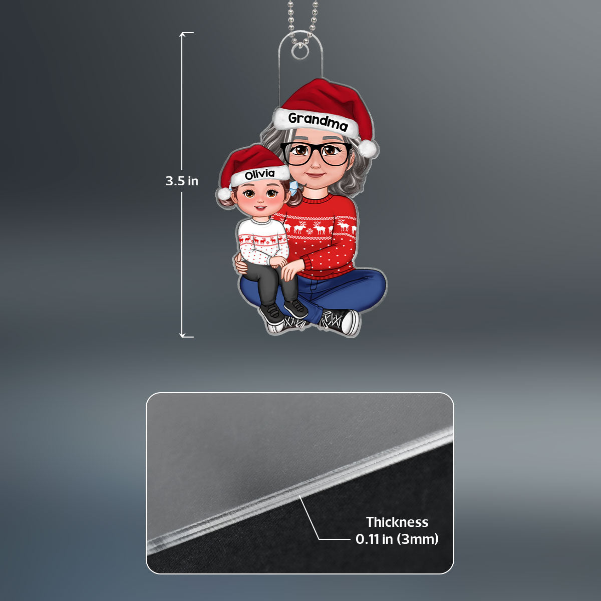 Happy Face Grandkid Sitting On Grandma Lap Christmas Gift For Granddaughter Grandson Personalized Acrylic Ornament