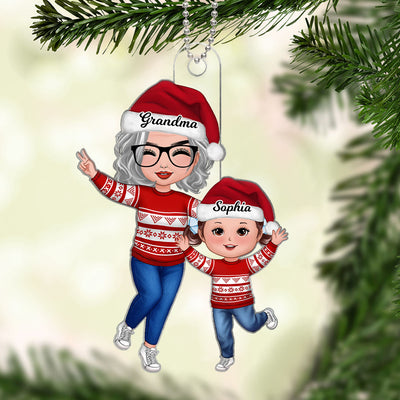 Happy Doll Grandma & Grandkid Christmas Gift For Granddaughter Grandson - Personalized Ornament - Gift For Granddaughter, Grandson