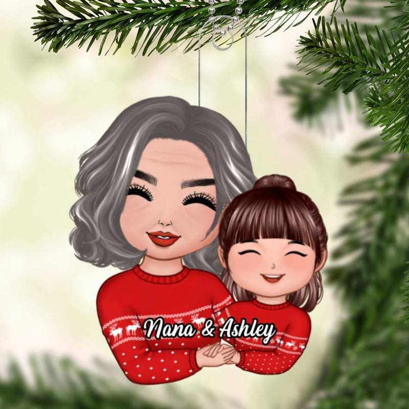 Doll Grandma Grandkid Hugging Holding Hands Christmas Gift For Granddaughter Grandson Personalized Acrylic Ornament