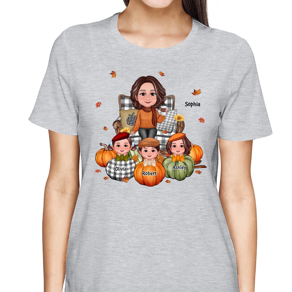 Fall Season Grandma And Kids Pumpkins Personalized Shirt