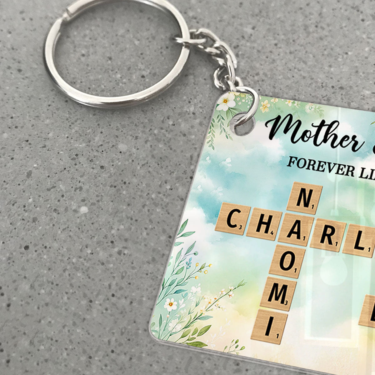 Mother & Daughters Sons Forever Linked Together Crossword Puzzle Art Personalized Acrylic Keychain