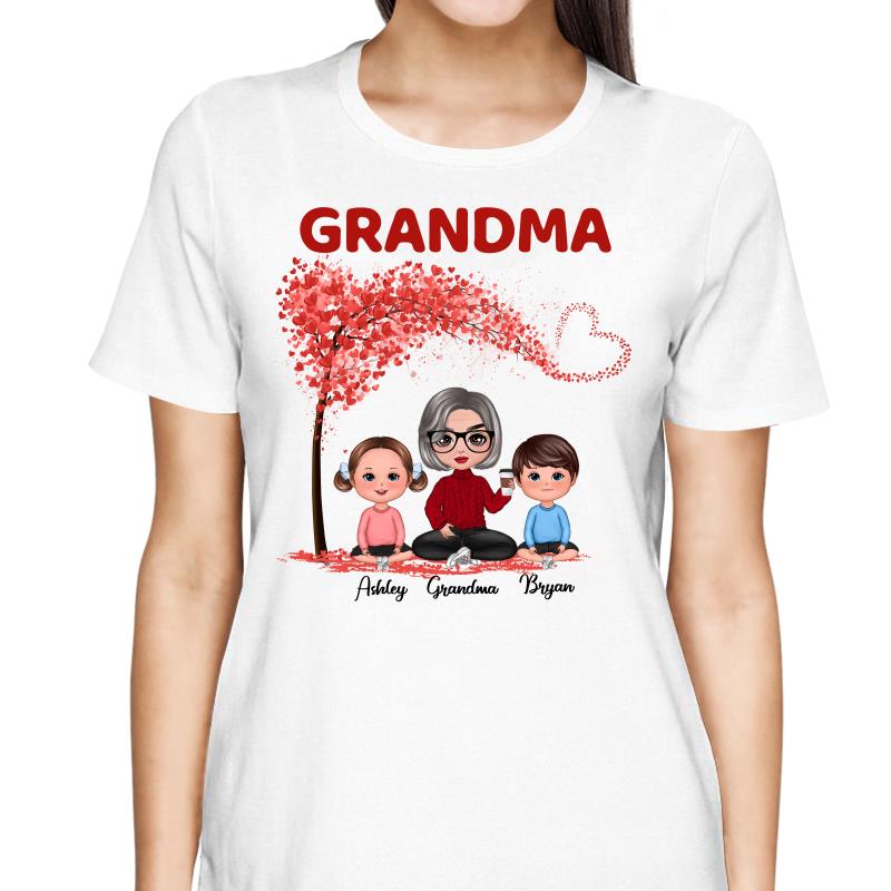 Doll Grandma & Grandkids Under Heart Tree Personalized Shirt
