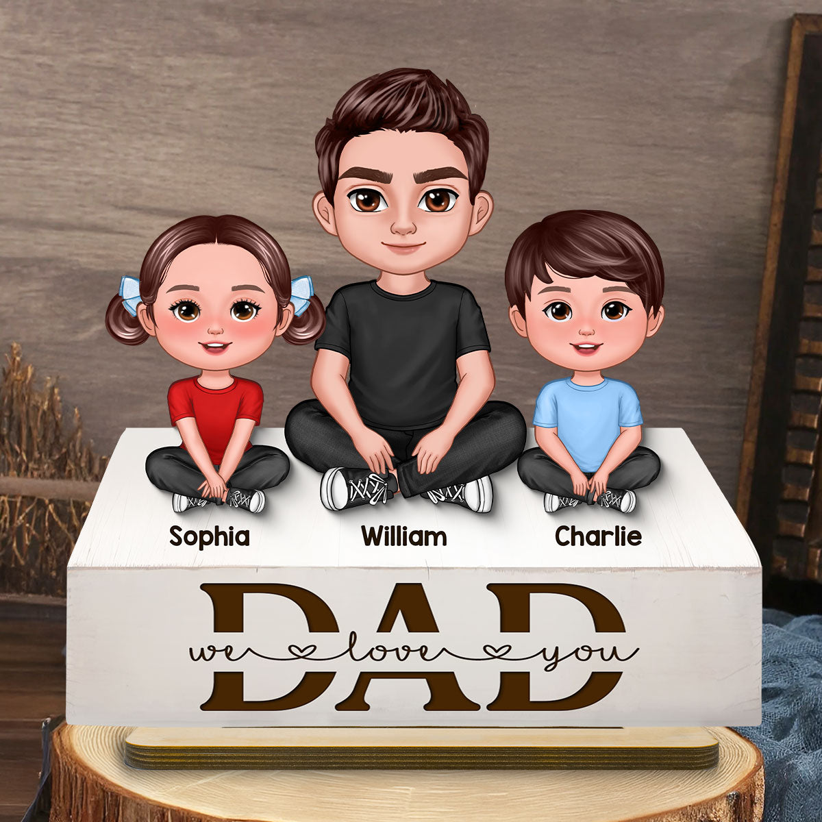 Dad We Love You 2D Flat Printed - Personalized 2-Layer Wooden Plaque - Heartfelt Father's Day Gift For Dad, Husband