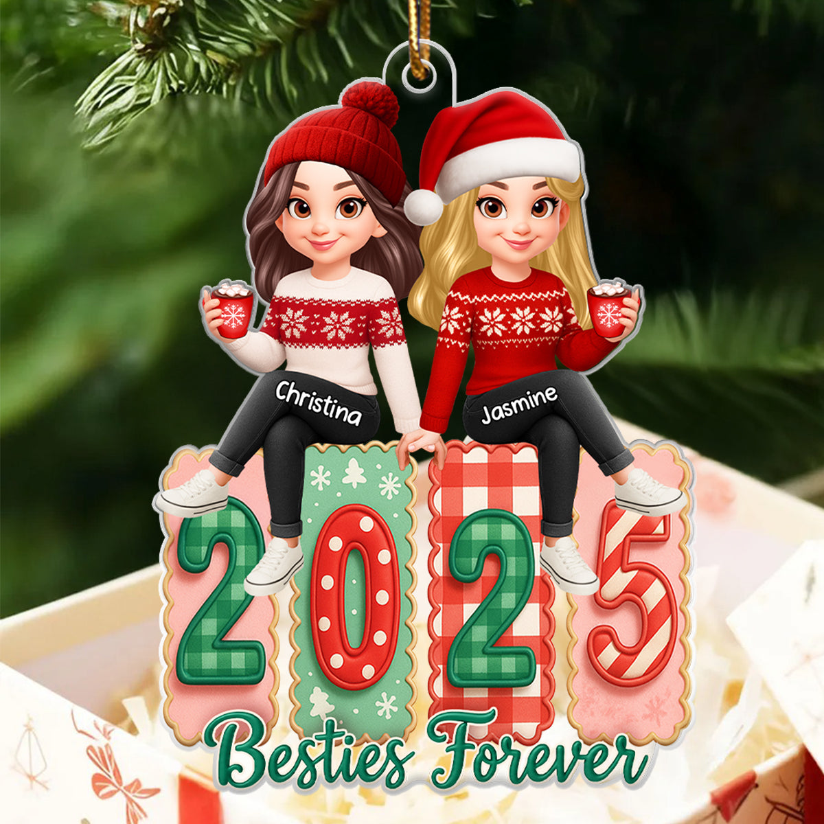 Besties Forever Coquette Style 2025 - Personalized Acrylic Ornament - Christmas Gift for Besties