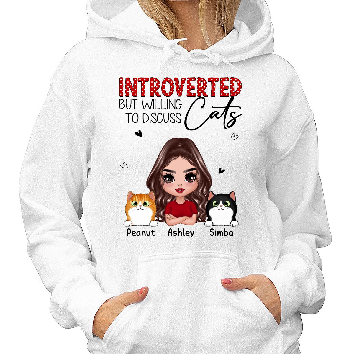 Introverted But Willing To Discuss Cats Funny Doll Cat Mom Polka Dot Pattern Personalized Shirt