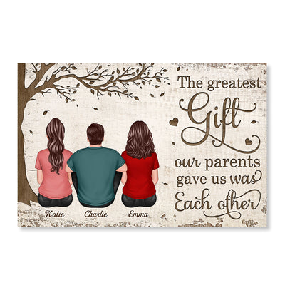 Back View Brothers And Sisters Sitting Under Tree Personalized Horizontal Poster