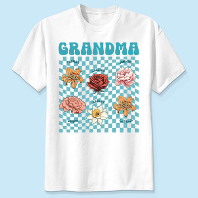 Grandma Mom With Kids' Birth Month Flowers RETRO Personalized Shirt, Birthday Gift, Gift For Mom Grandma