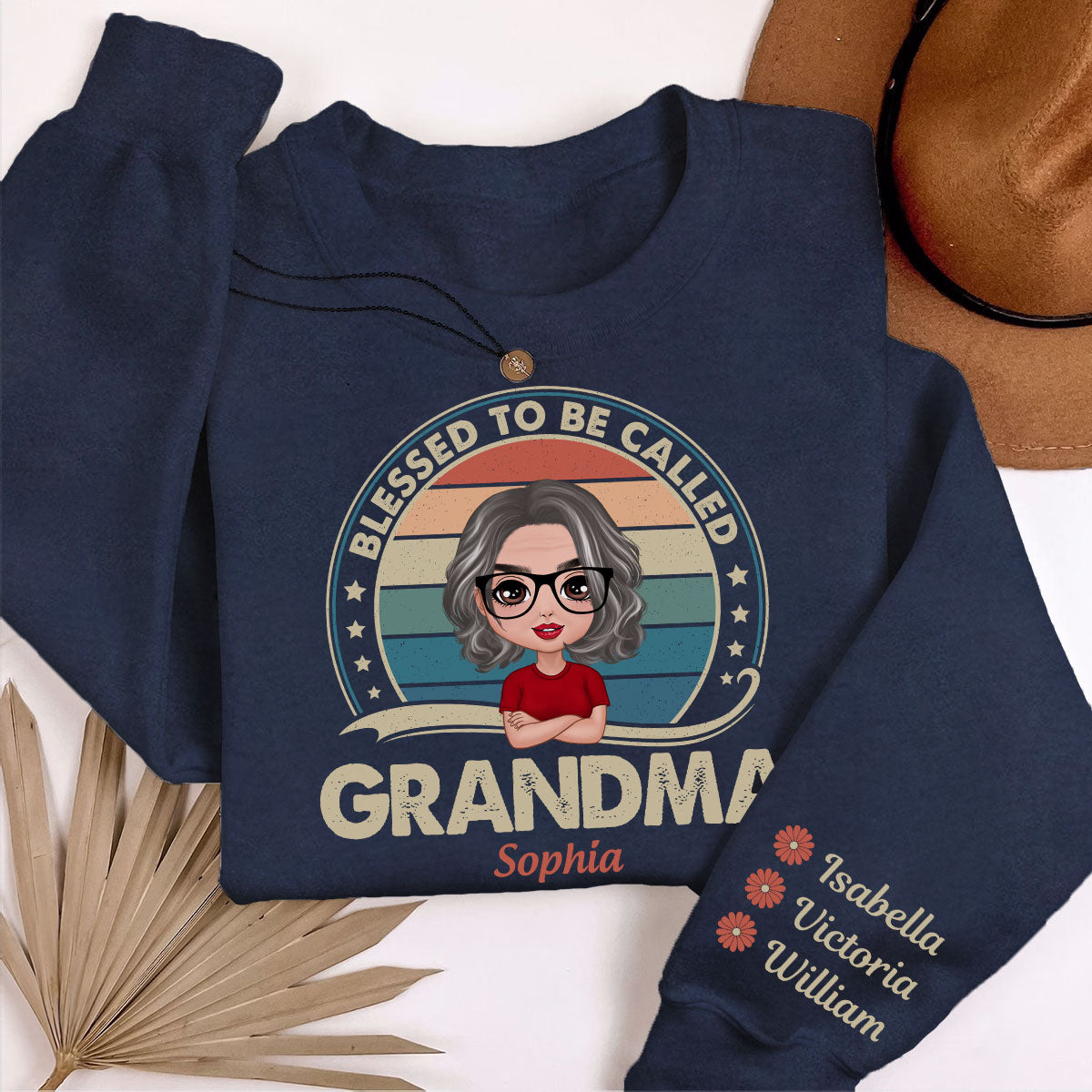 Retro Blessed To Be Called Grandma Personalized Sleeve Printed Sweatshirt