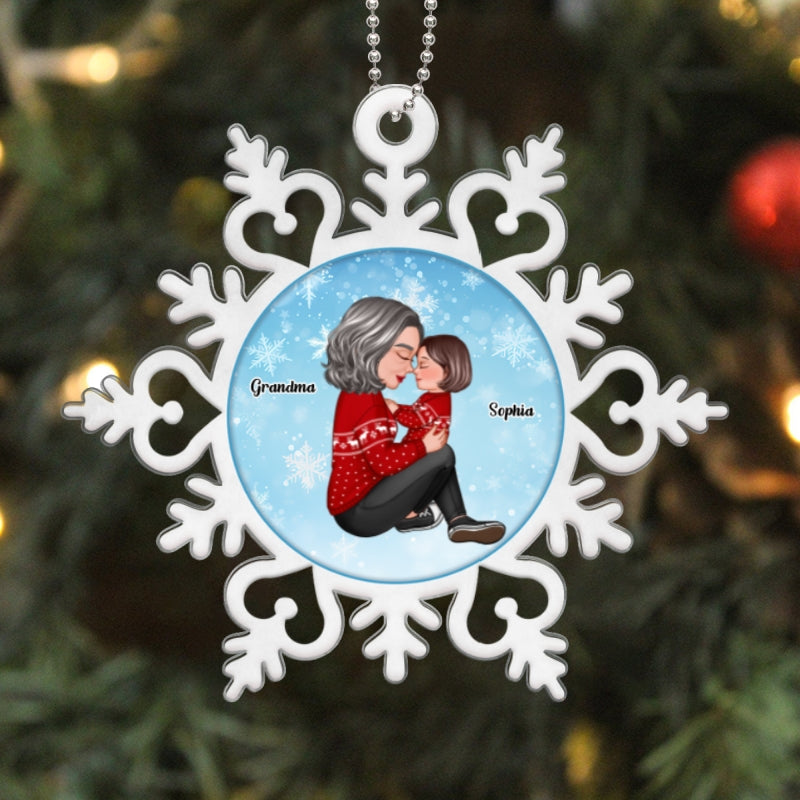 Grandma Holding Grandson Granddaughter In Snowflake Personalized Acrylic Ornament