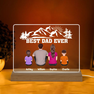 Best Dad Ever Mountain Sunlight Personalized Custom Shape Warm LED Night Light