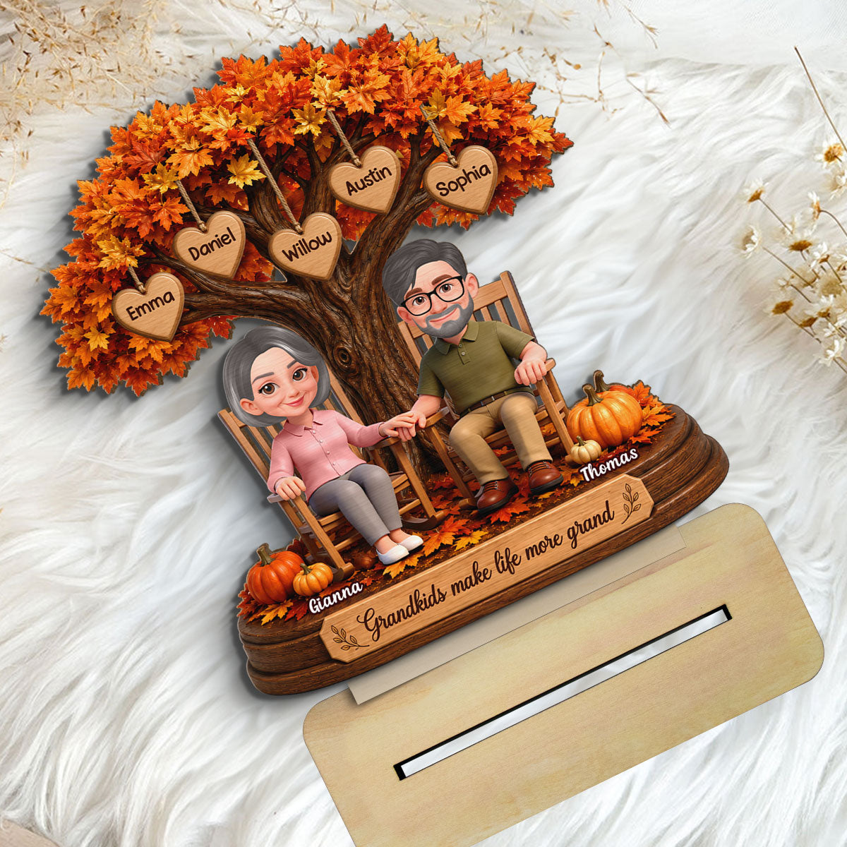 Grandkids Make Life More Grand 2D Flat - Personalized Wooden Plaque - Fall Season Gift For Grandparents