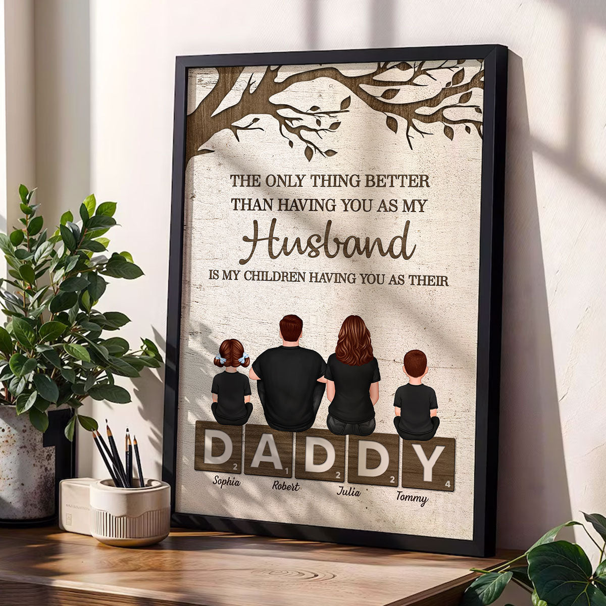 Dad Family Sitting On Text The Only Thing Personalized Poster, Father's Day gift