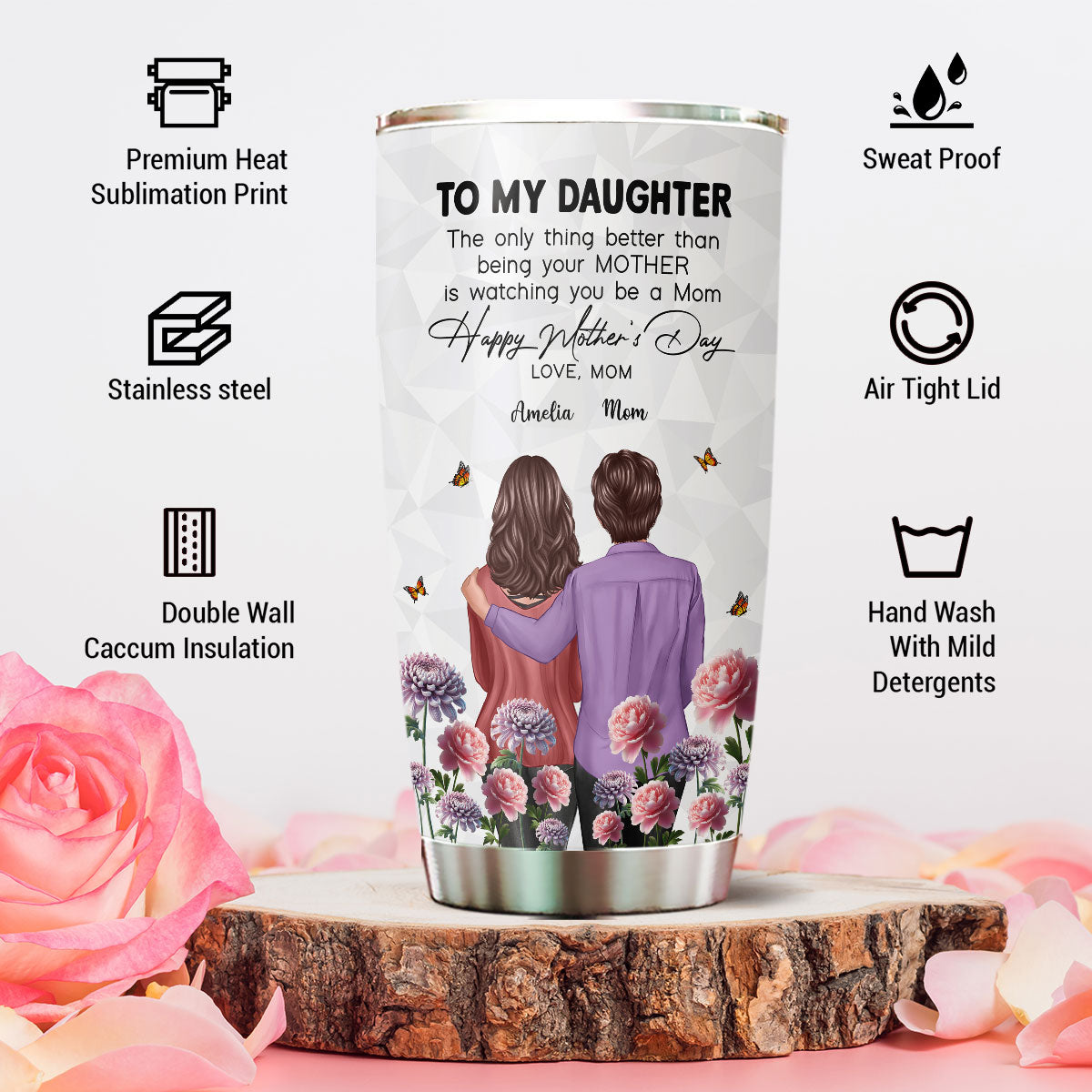 To My Daughter From Mom Happy Mother's Day Birth Flower Personalized Tumbler, Gift For Daughter