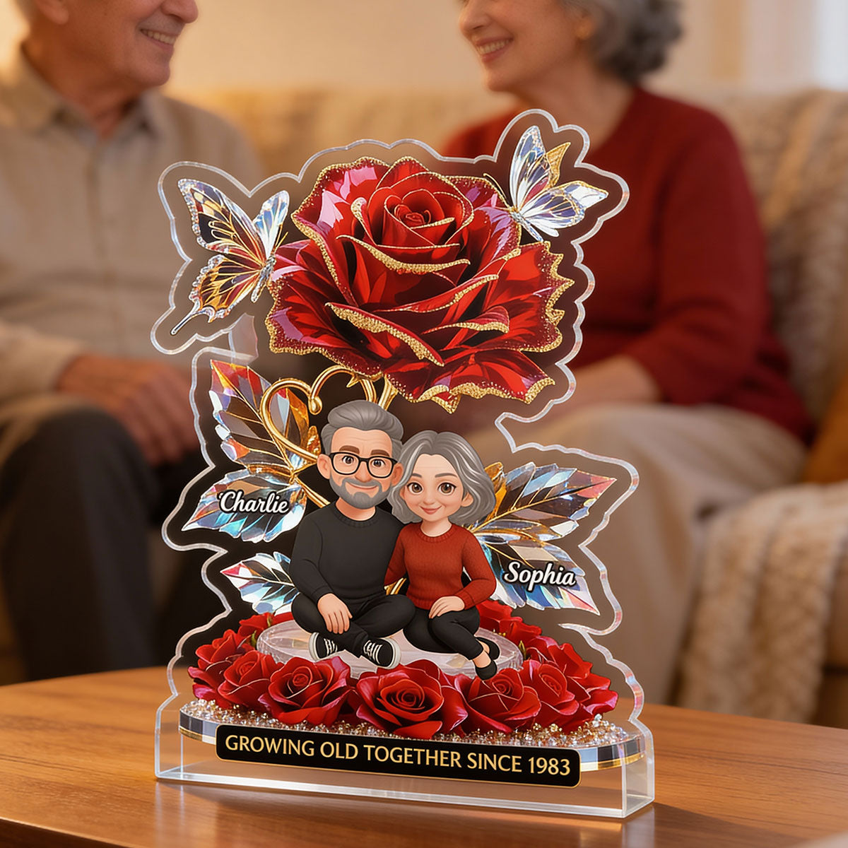 Eternal Love Roses Couple Forever Together - Personalized Acrylic Block Plaque - Gift For Couple, Gift For Him, For Her