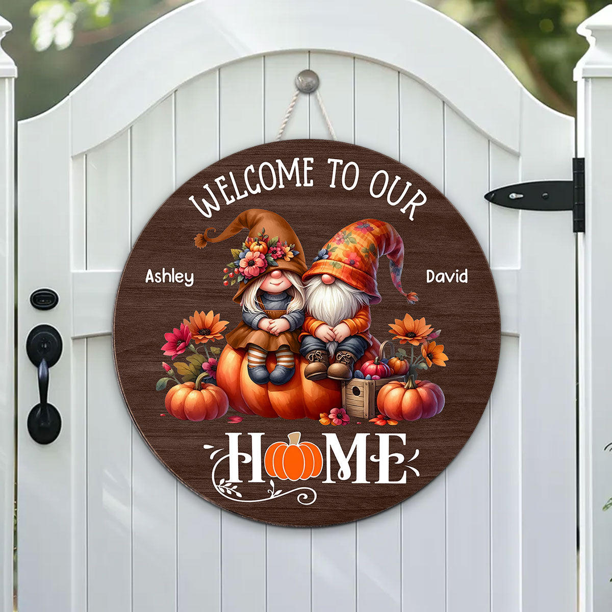 Fall Season Gnome Couple Welcome To Our Home Personalized Wood Sign