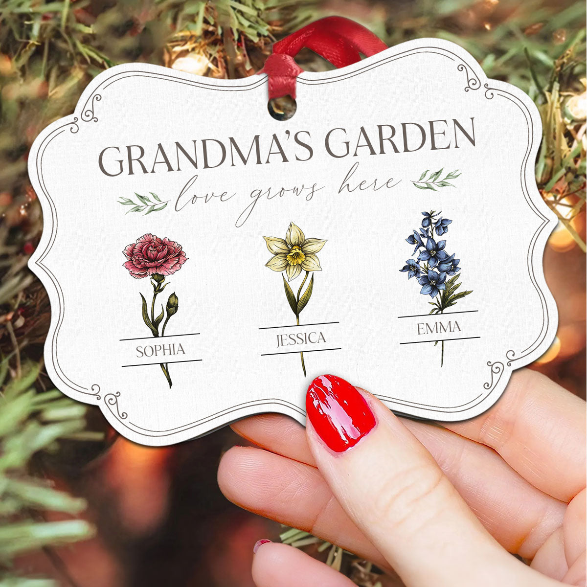 Grandma's Garden Love Grows Here Personalized Christmas Ornament, Gift For Grandma Granddaughter Grandson