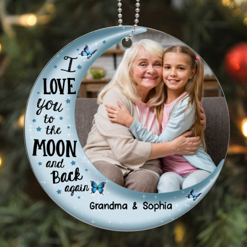 Love To The Moon Grandma Grandkid Photo Inserted Personalized Acrylic Ornament