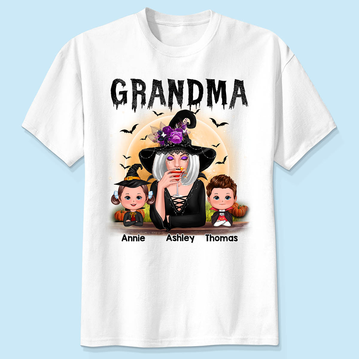 Grandma Mom Witch With GrandKids Halloween Personalized Shirt