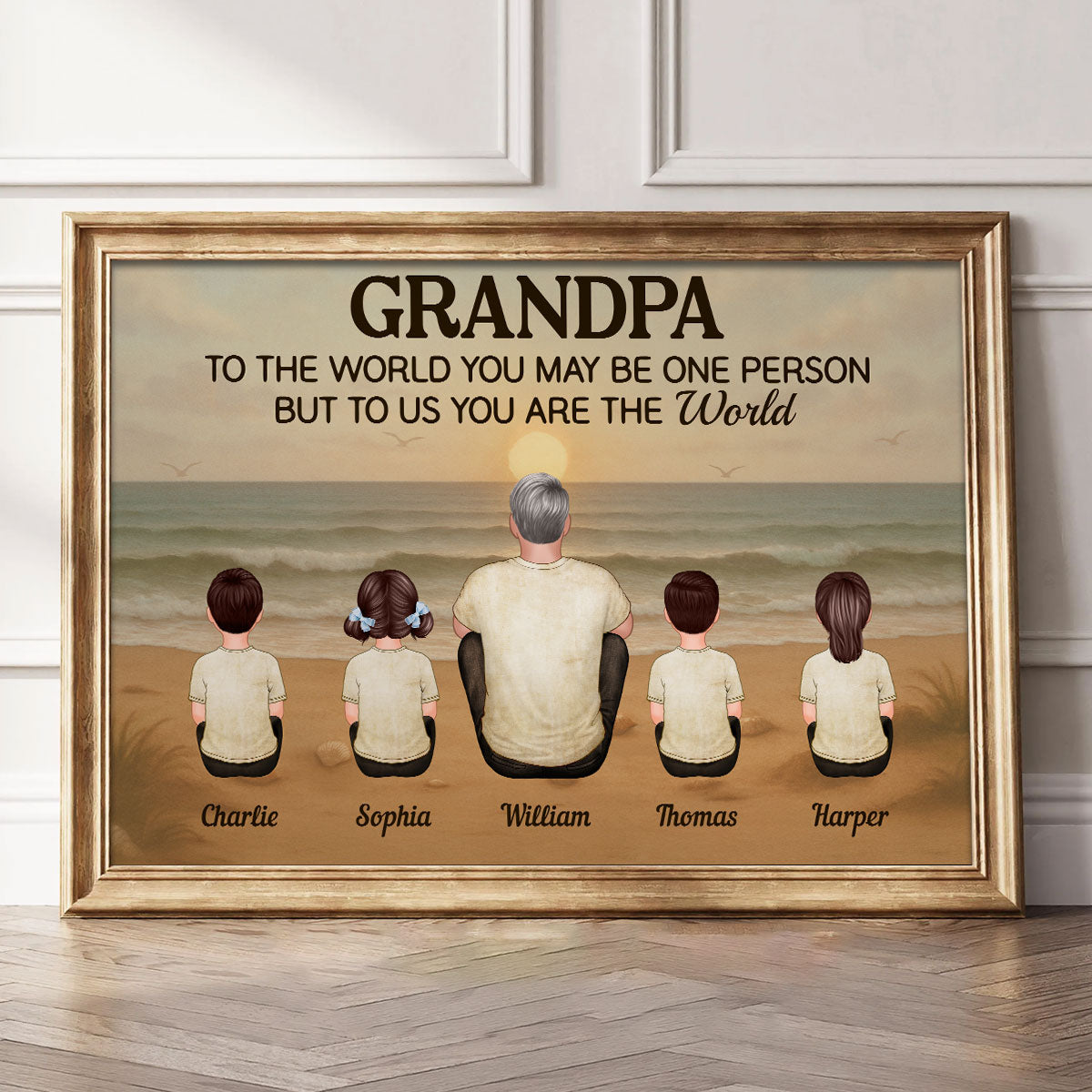 Vintage Retro Grandpa Beach Landscape Personalized Poster