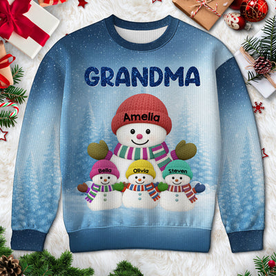 Heartwarming Grandma Grandkids Snowman Together - Personalized Ugly Sweater