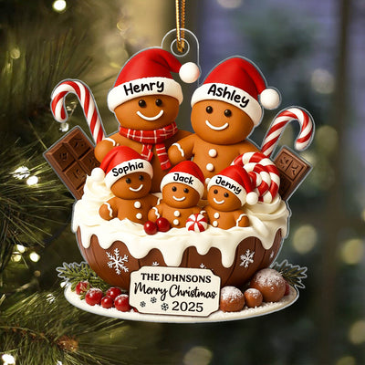 Gingerbread Family Holiday Delight Personalized Acrylic Ornament, Christmas Tree Decor, 2025 Family Ornament