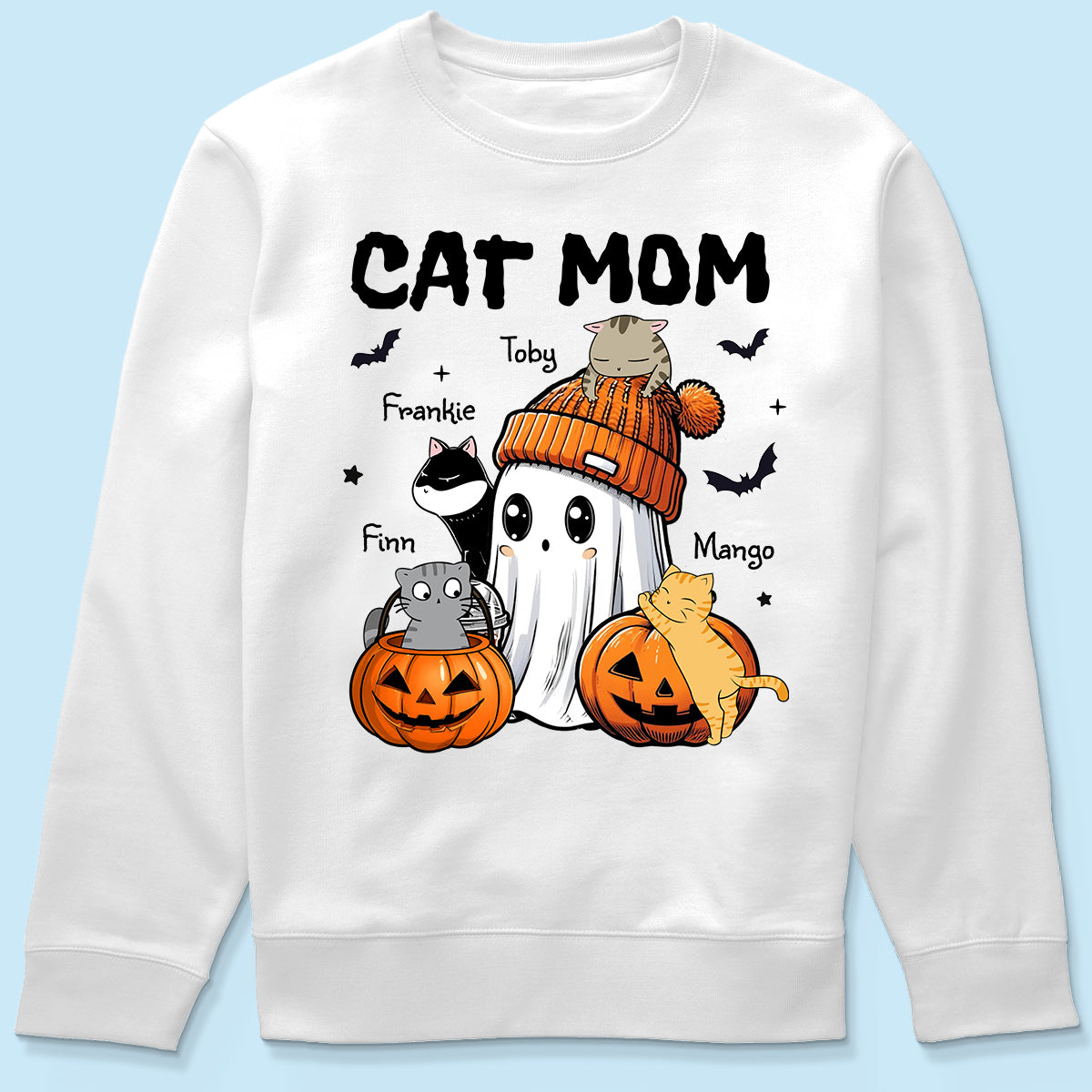 Spooky Ghost Cat Mom Personalized Halloween Shirt
