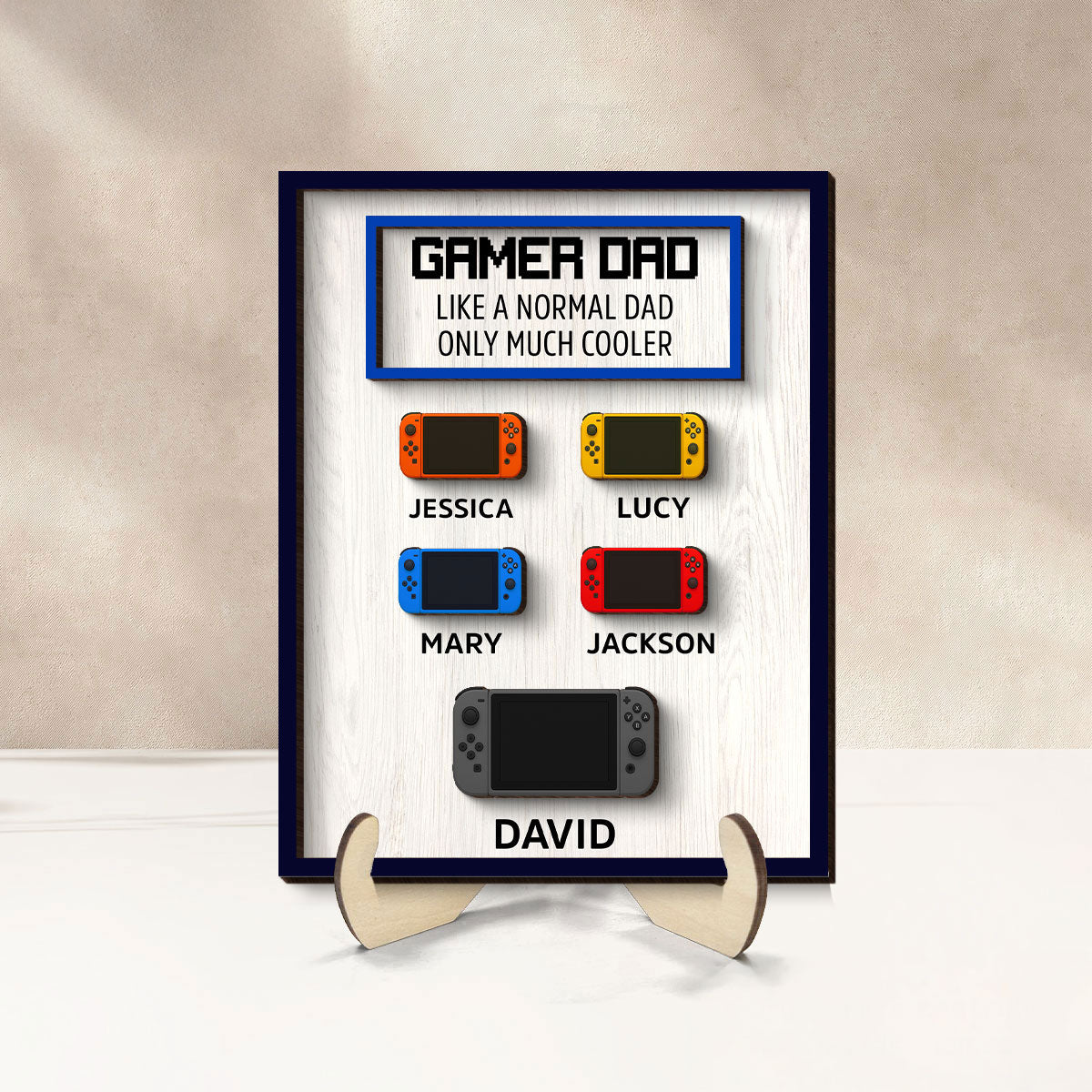 Gamer Dad Much Cooler Custom Controller Personalized 2-Layered Wooden Plaque, Father's Day Gift for Gamer Dads