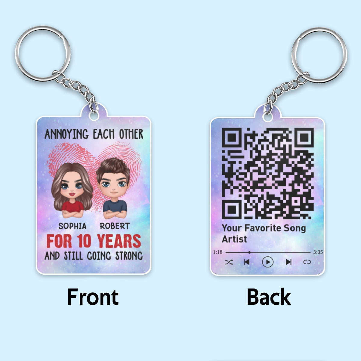 Doll Couple Annoying Each Other For Years Favorite Song Scannable QR Code Personalized Acrylic Keychain