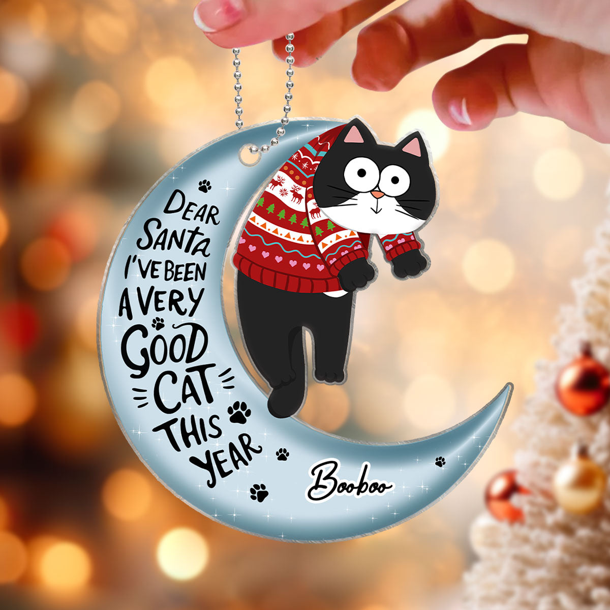 Naughty Cats On Moon Personalized Acrylic Ornament, Christmas Gift