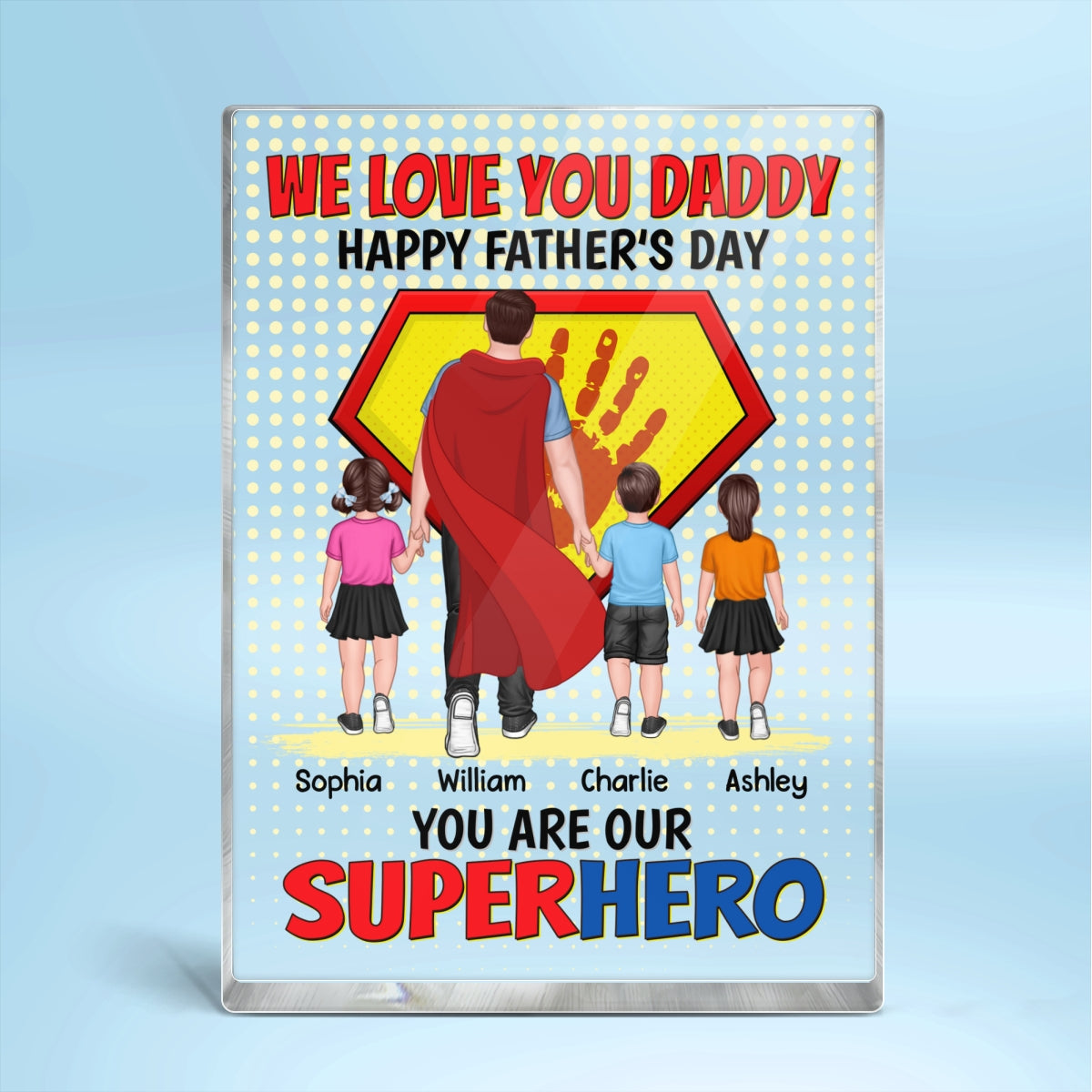 Superhero Dad And Kids Personalized Rectangle Acrylic Block Plaque