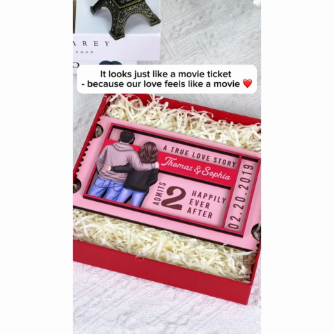 Couple True Love Story Ticket Personalized 2-Layer Wooden Plaque