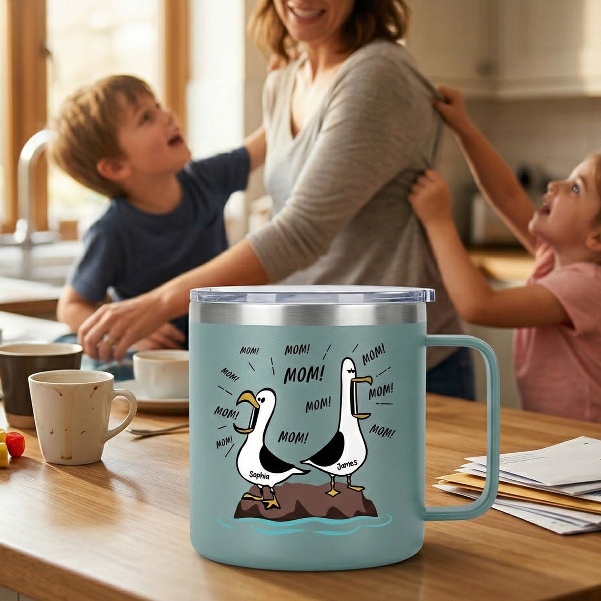 Seagull Mom Mom Mom Custom Name - Personalized Stainless Steel Tumbler With Handle - Funny Mother's Day Gift For Mom