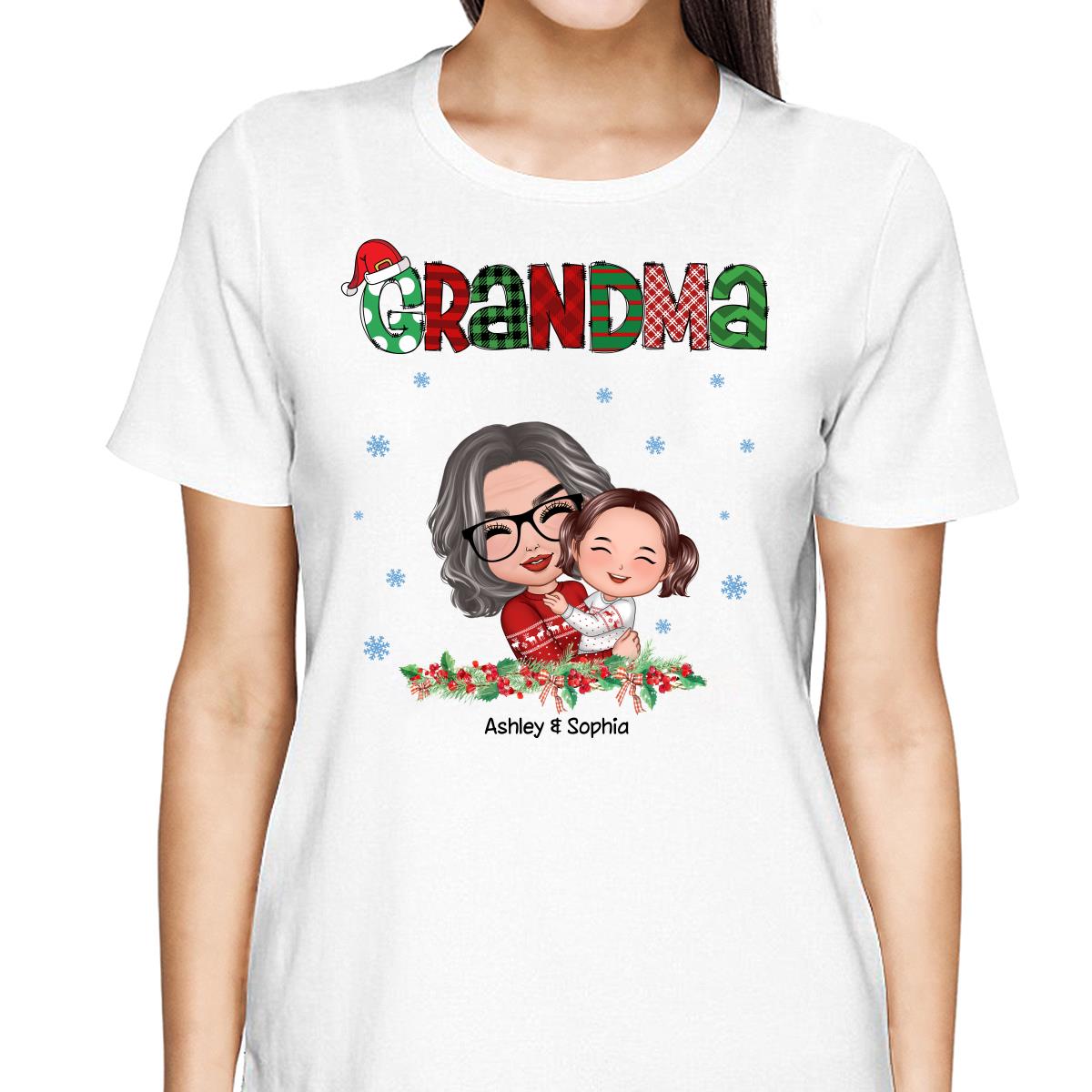 Christmas Pattern Doll Grandma Hugging Kid Personalized Shirt