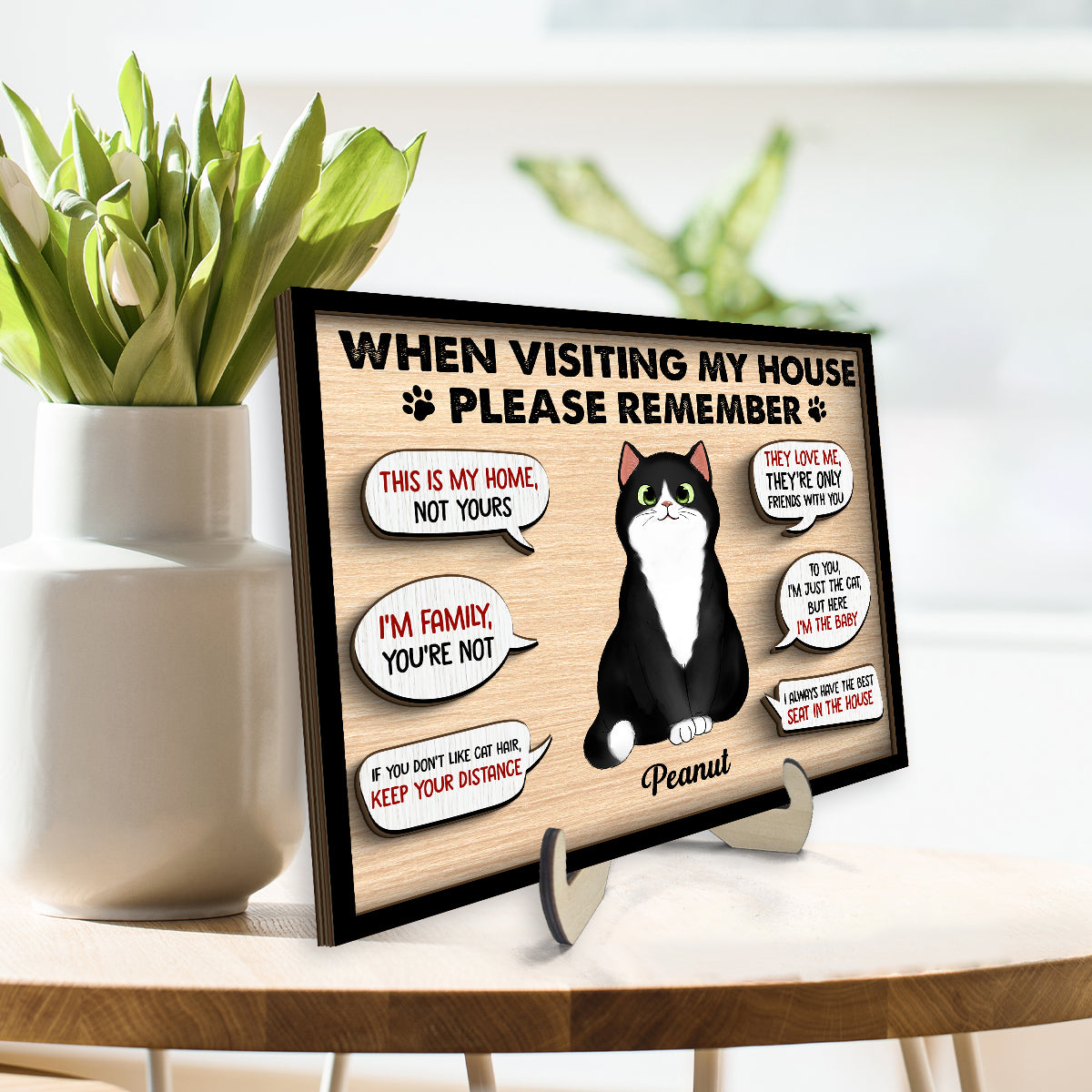 Remember When Visiting Cats House Fluffy Cats Personalized 2-layer Wooden Plaque
