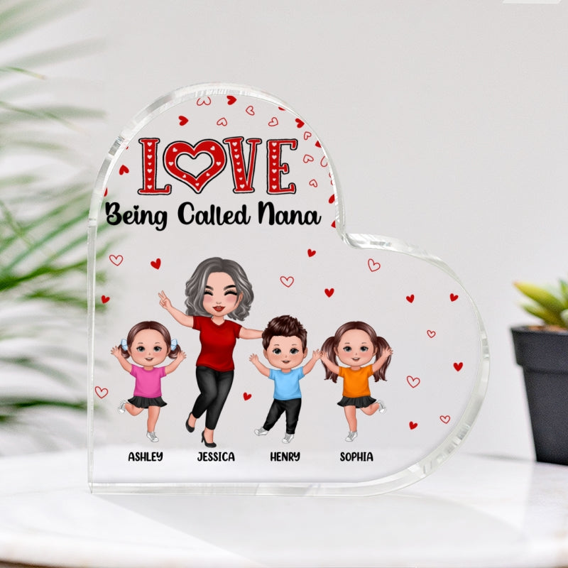 Grandma Love Checkered Heart Happy Doll Grandma Grandkids Personalized Acrylic Heart Plaque