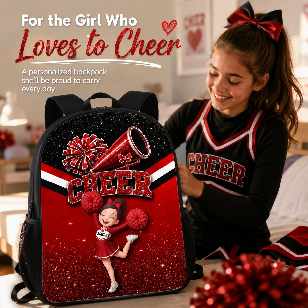 Cheerleader Girl - Personalized Backpack - Back To School Gift For Cheerleading Team Girls, Daughters, Granddaughters