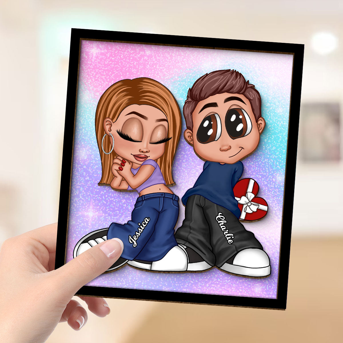 Y2K Couple Background Personalized 2-layer Wooden Plaque, Gift For Him, For Her