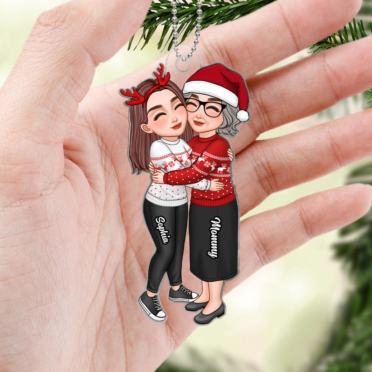 Mom & Daughter Son Hugging Christmas Gift For Kids Children Personalized Acrylic Ornament