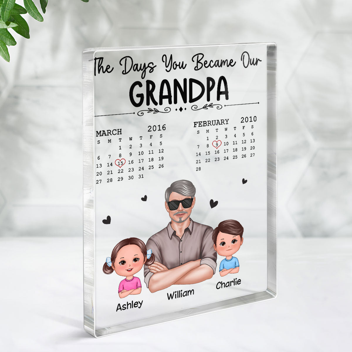 The Days You Became Our Grandpa Calendar Man & Doll Kids Personalized Vertical Acrylic Block Plaque