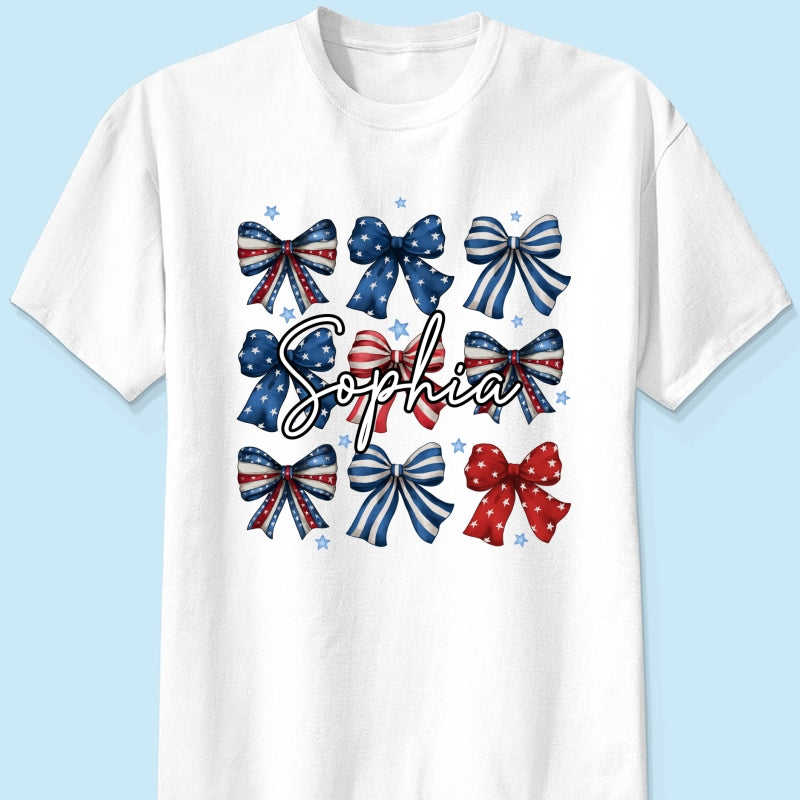 Coquette American Bows 4th Of July Independence Day Personalized Shirt, Gift For Mom, Wife, Girlfriend