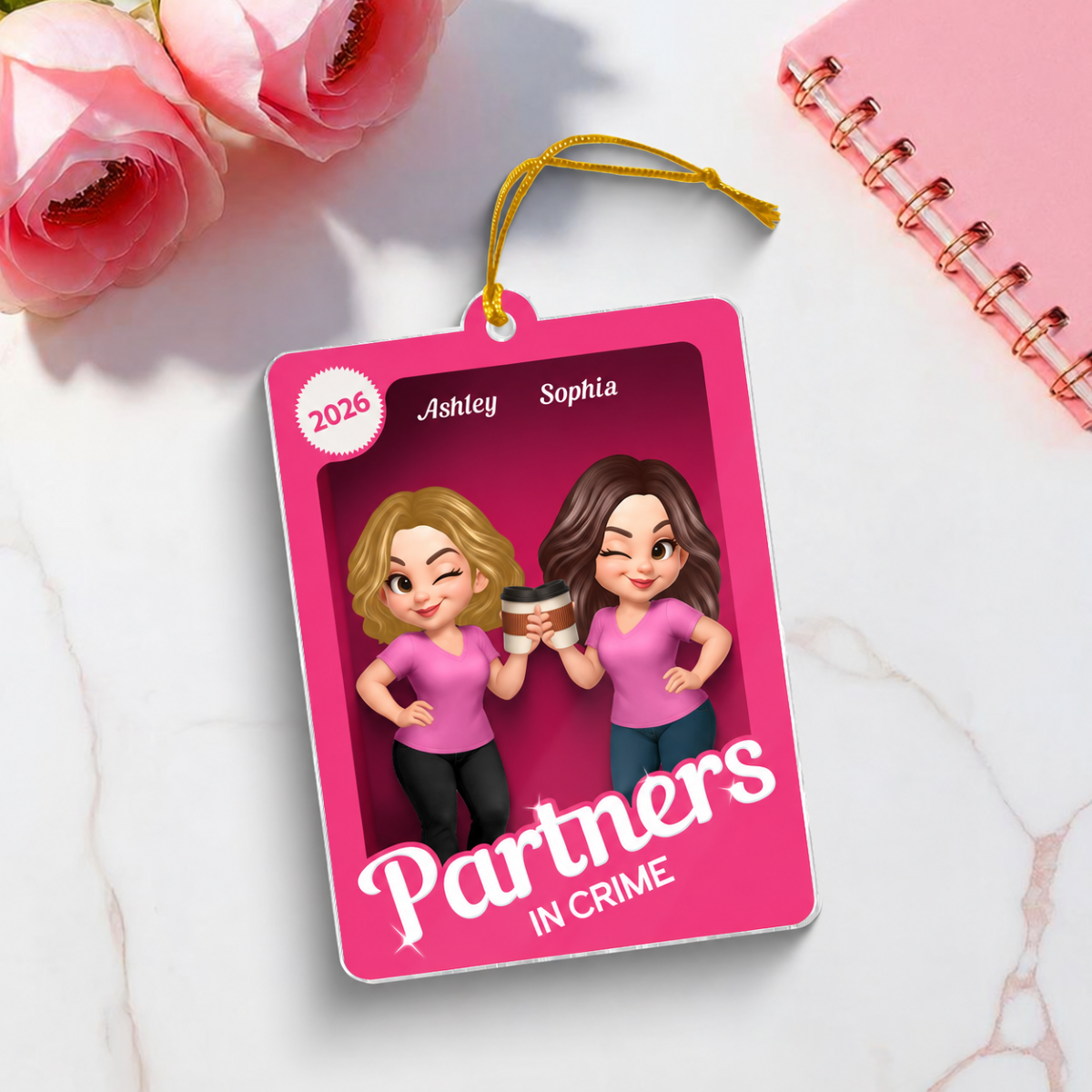 Besties Sisters 3D Effect Pink Toy Box - Personalized Acrylic Ornament - Gift for Besties, Best Friends